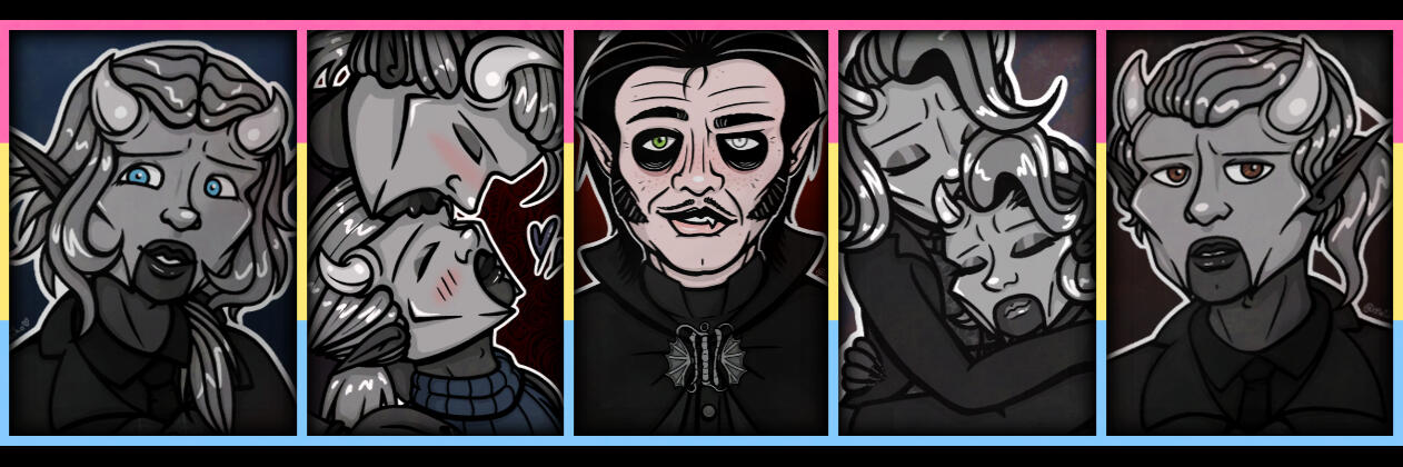 A banner of a few of my artpieces, all fanart of the band Ghost.