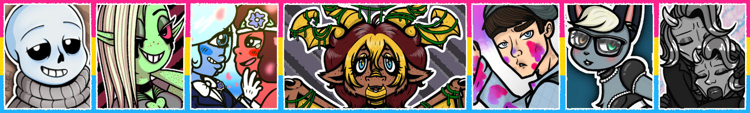 A banner featuring a lot of different pieces of fanart I've done over the years.